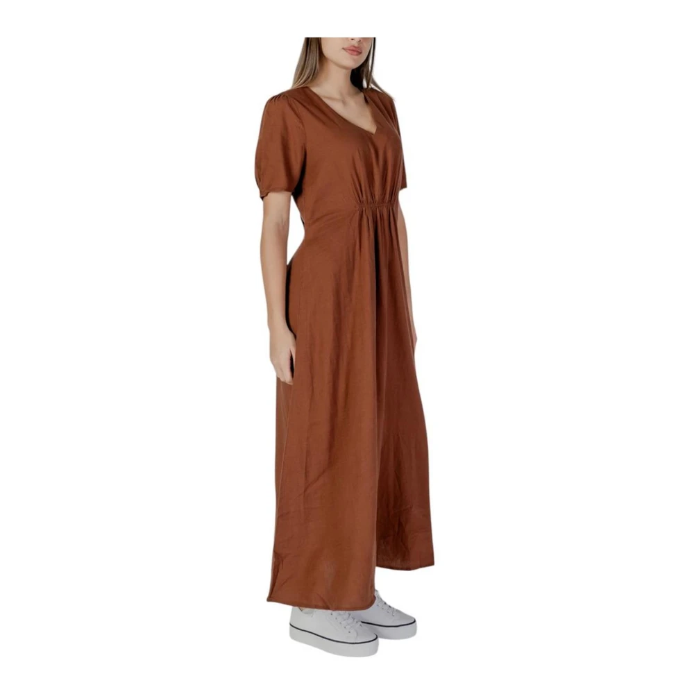 b.Young Bruine Linnen Jurk Dames Lente Zomer Collectie Brown Dames