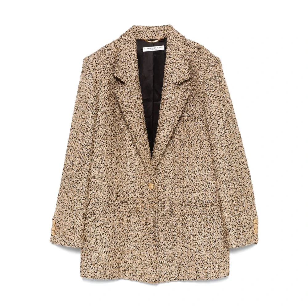 Alessandra Rich Zwart Goud Tweed Jas Yellow Dames