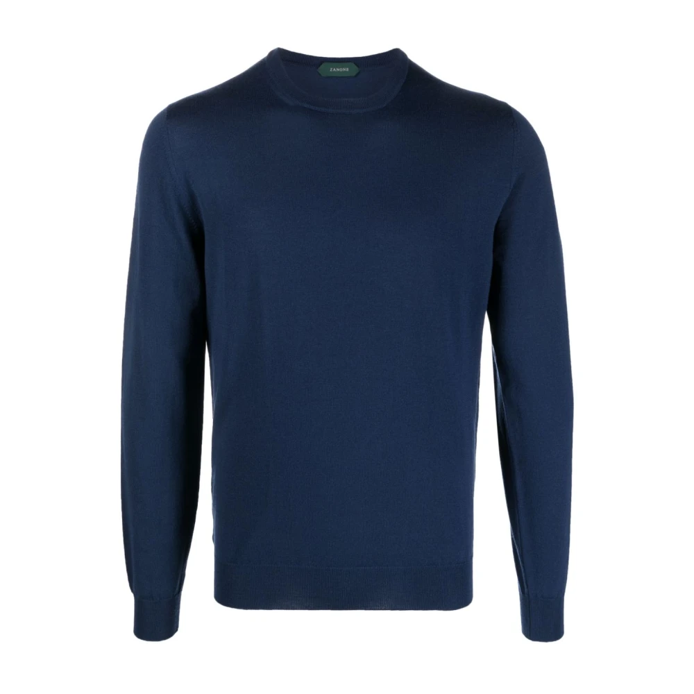 Zanone Blauwe Flex Wool Sweaters Blue Heren