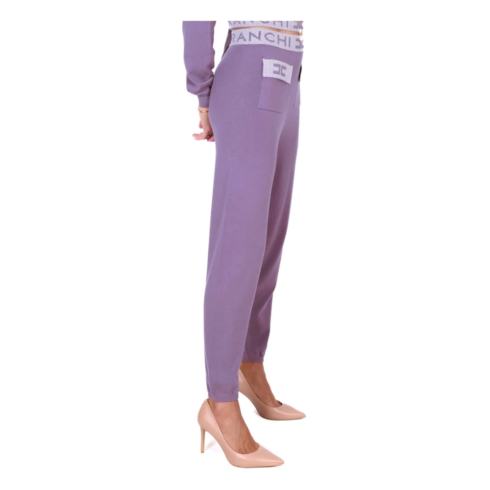 Elisabetta Franchi Paarse Gebreide Jogger Broek Purple Dames