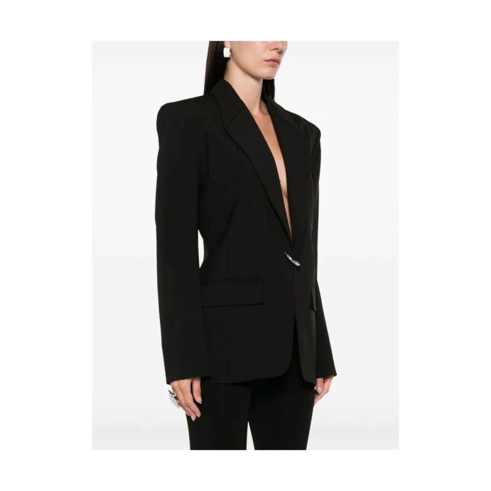 Mugler Gestructureerde Wollen Jas met Kliksluiting Black Dames
