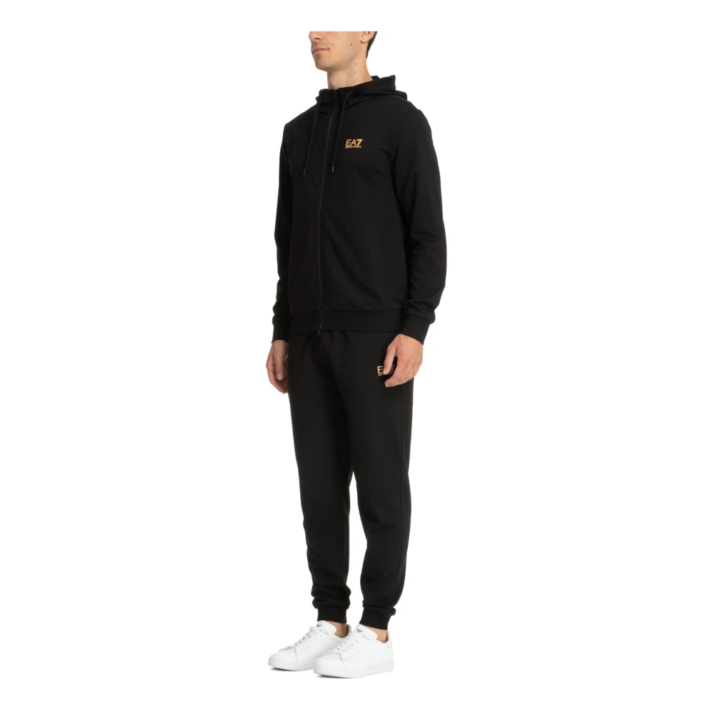 Emporio Armani EA7 Effen Hoodie met Trekkoordsluiting Black Heren