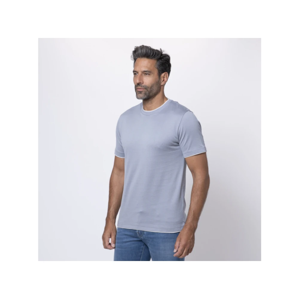 Eleventy Blauw T-shirt met Grijze Inzetstukken Gray Heren