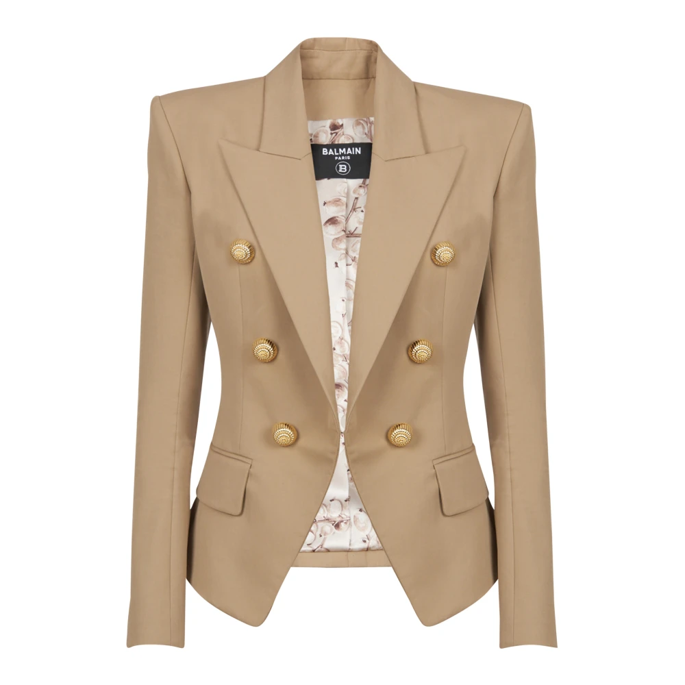Balmain 6-knoops katoenen jas Beige Dames