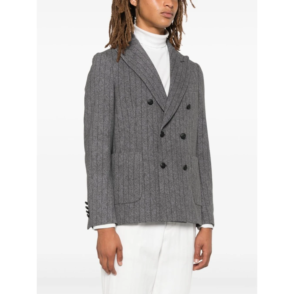 Circolo 1901 Grijze Fleece Diagonale Streep Jas Gray Heren
