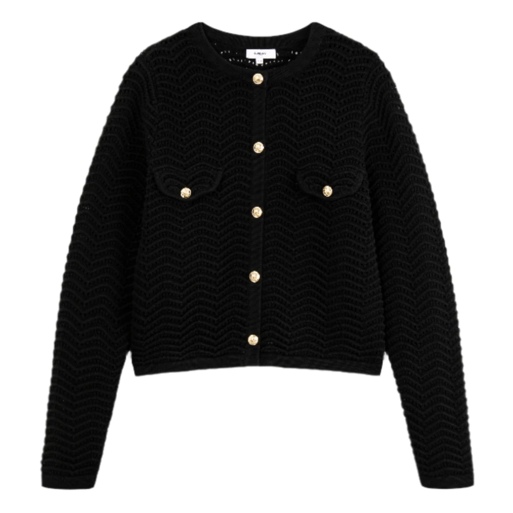 Suncoo Women's Black Classic Noir Cardigan With Pattern Knit - Cardigans - Xs - Knitwear