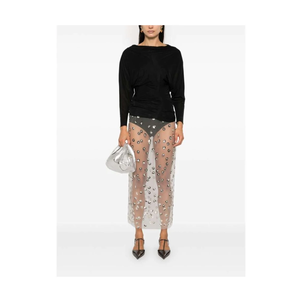 Dries Van Noten Zwarte Gedrapeerde Boothals Trui Black Dames