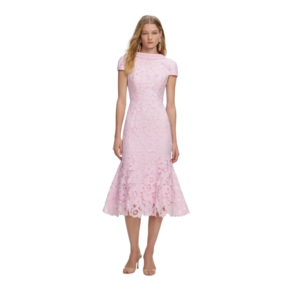 Self Portrait Women's Pink Party Dresses, M, Fine Lace Midi Dress