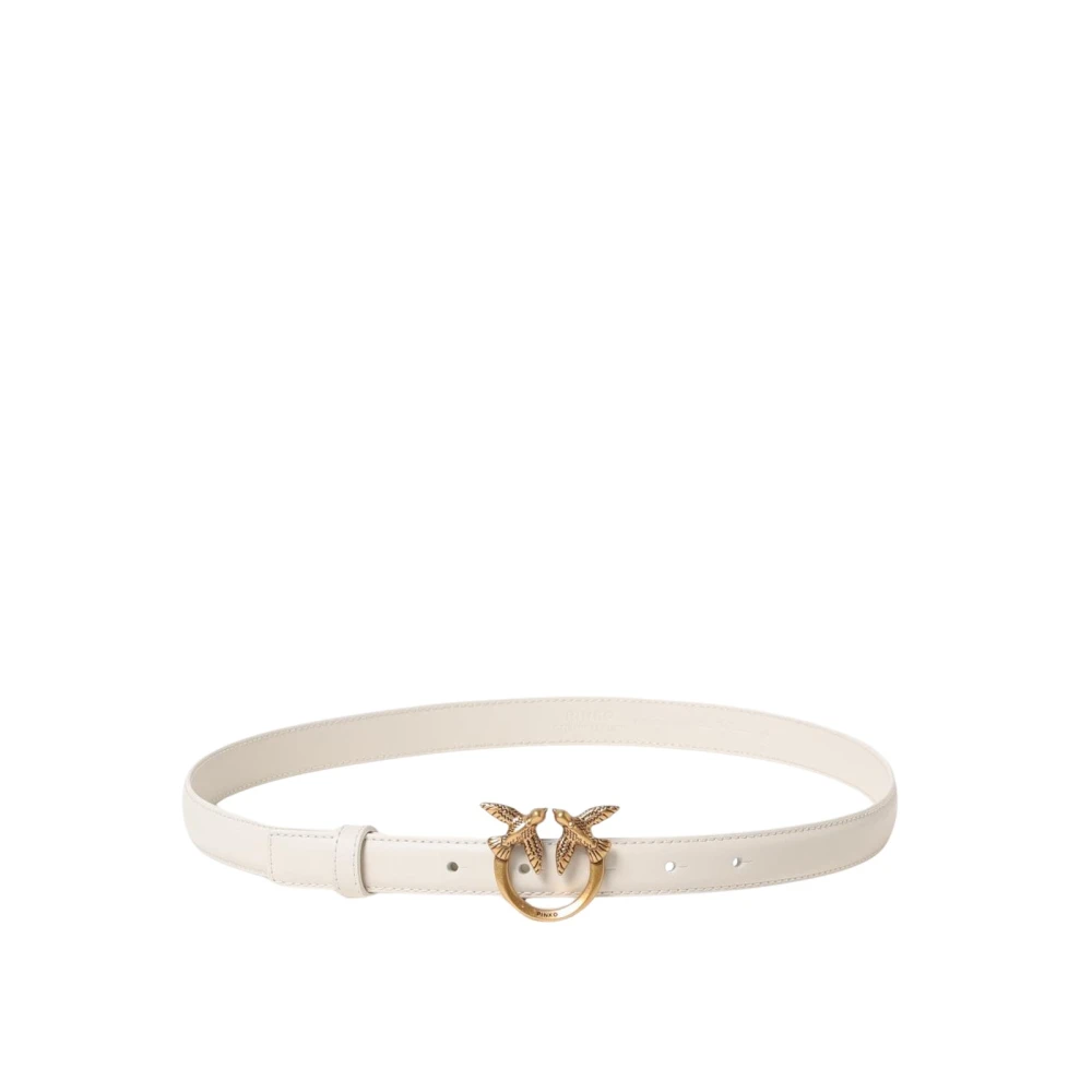 Pinko , Belts, Female, White, L, Elegant Love Birds Leather Belt