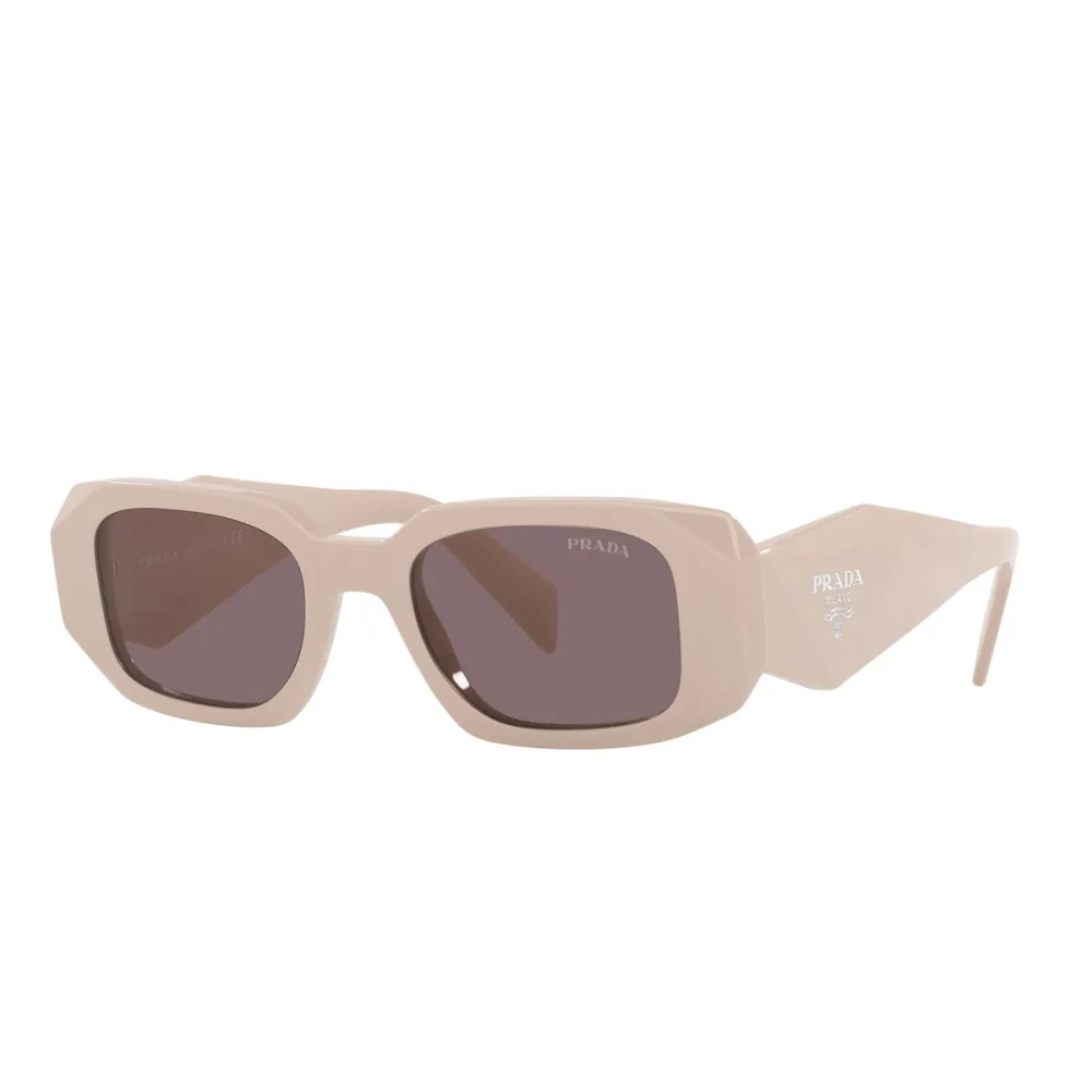 Prada Unisex Beige Rechteckige Sonnenbrille Mit Einzigartigen Bügeln