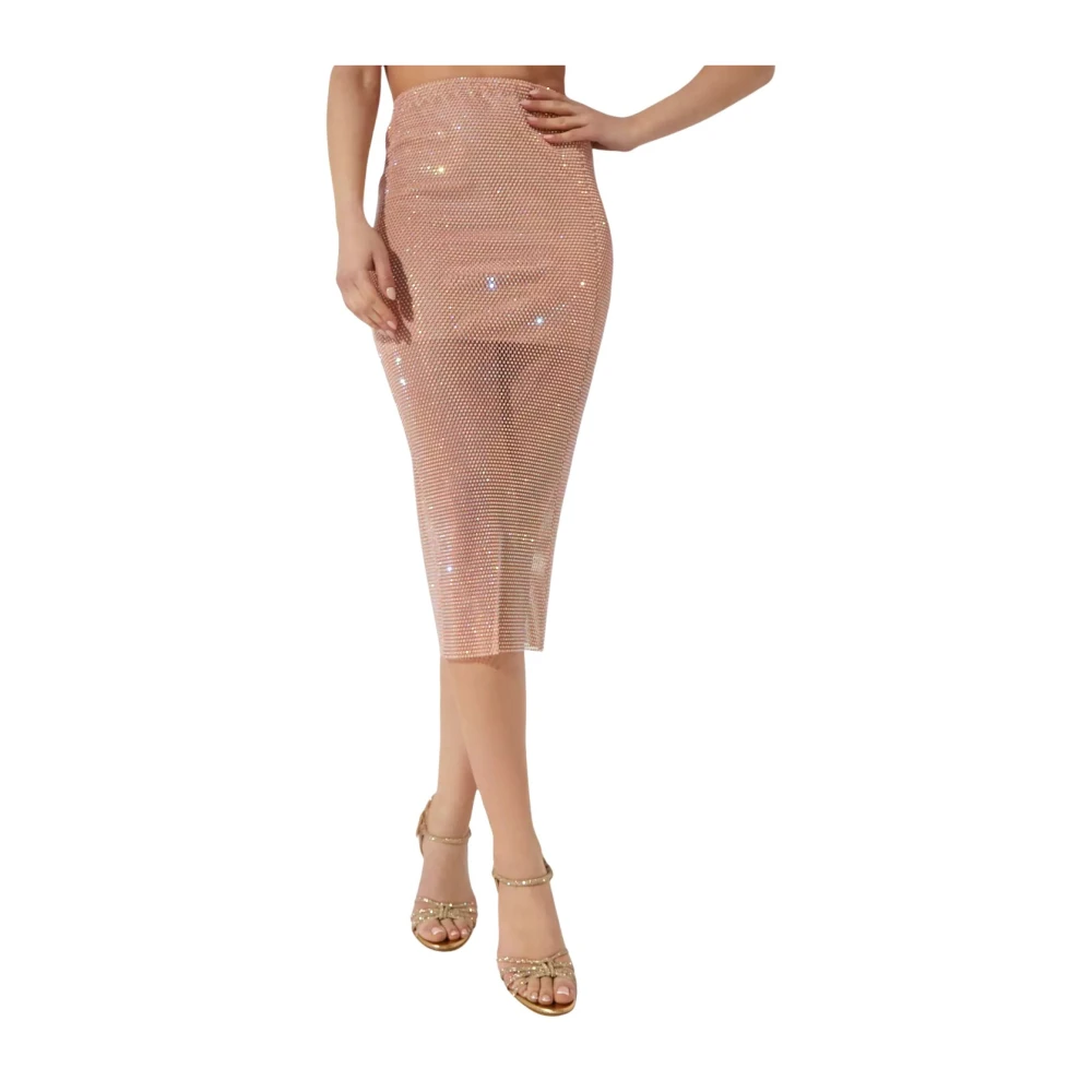 Santa Brands Roze Kristal Mesh Midi Rok Pink Dames