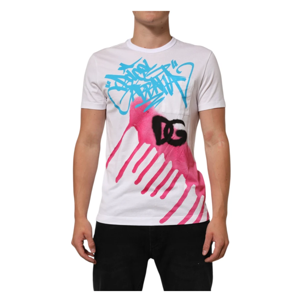 Dolce & Gabbana Men's White Graphic Print Cotton T-Shirt