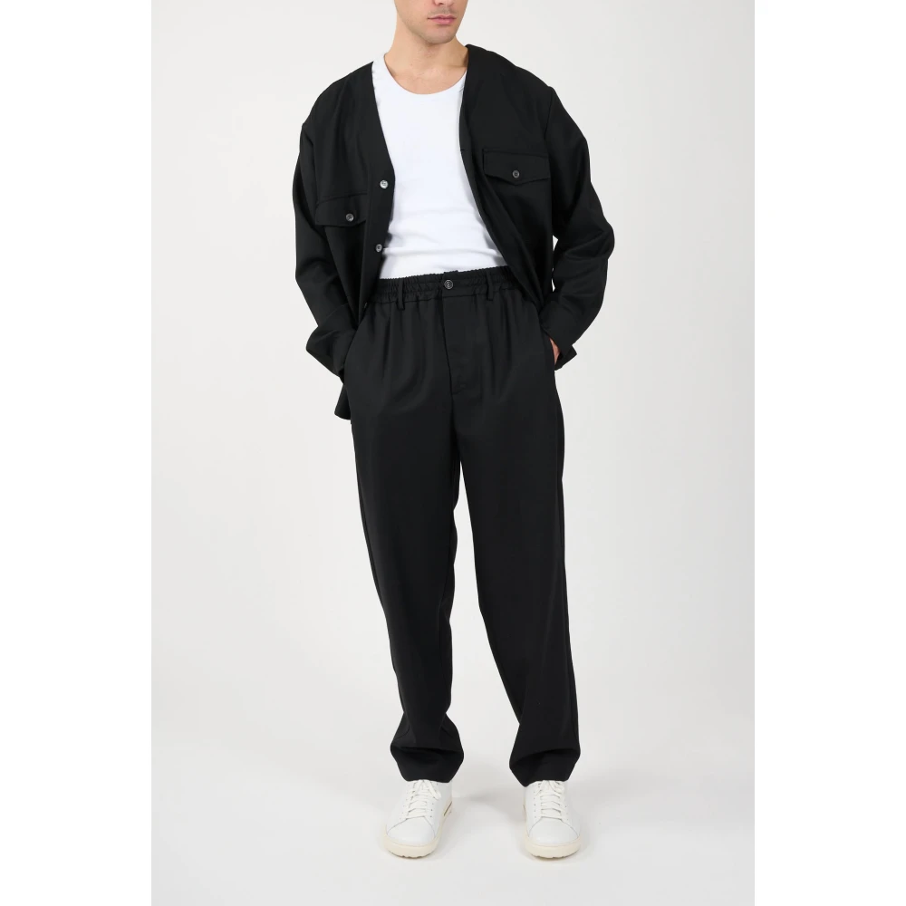 Mauro Grifoni Wollen overhemd met V-hals en zakken Black Heren