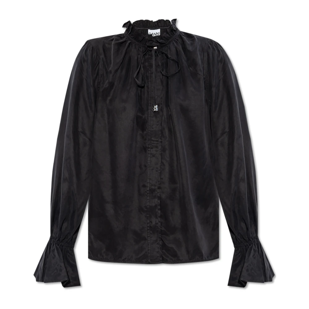 Ganni Black Shirts, Female, S, Ruffled Shirt