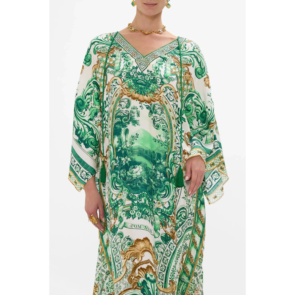 Camilla Zijden V-hals Kaftan met strikjes Green Dames