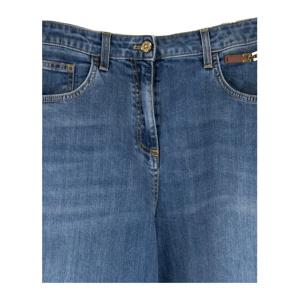 Elisabetta Franchi Ritssluiting Knoop Wijde Pijp Jeans Blue Dames