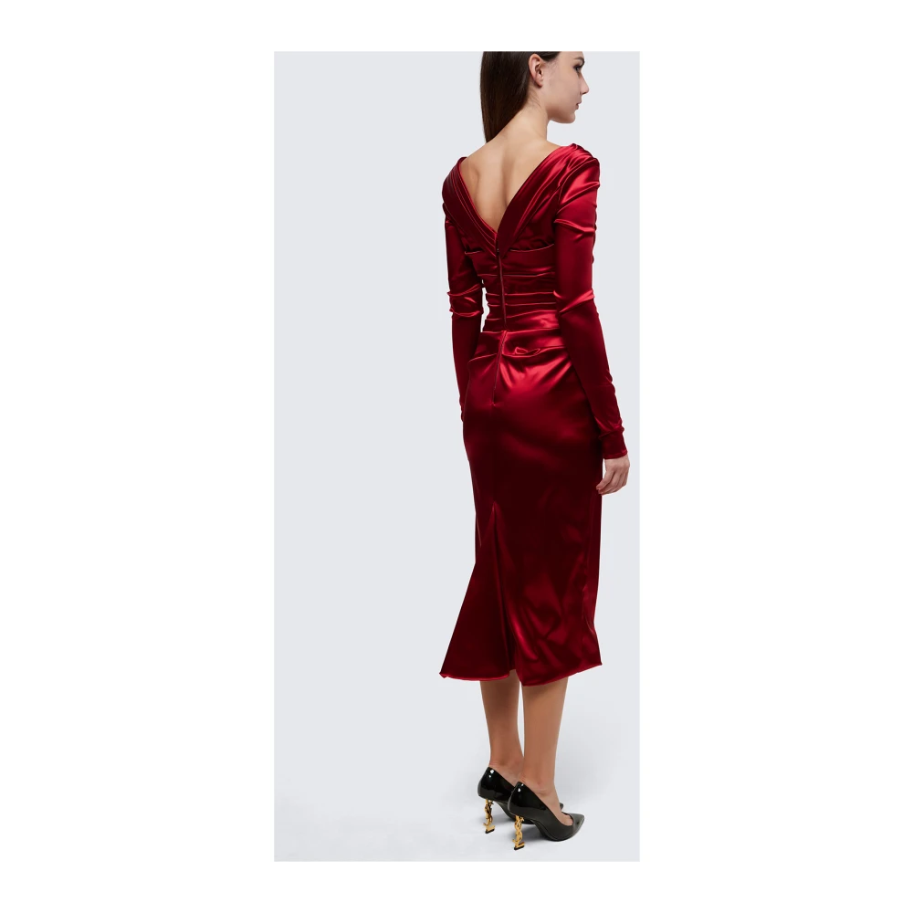 Dolce & Gabbana Satijnen jurk met gedrapeerd ontwerp en V-hals Red Dames