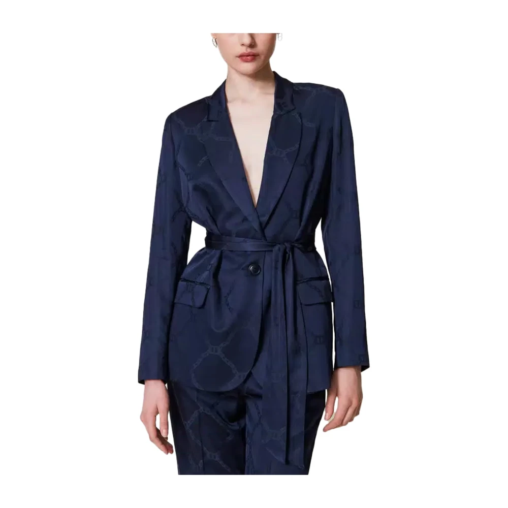 Twinset Navy Blauwe Satijnen Blazer Blue Dames