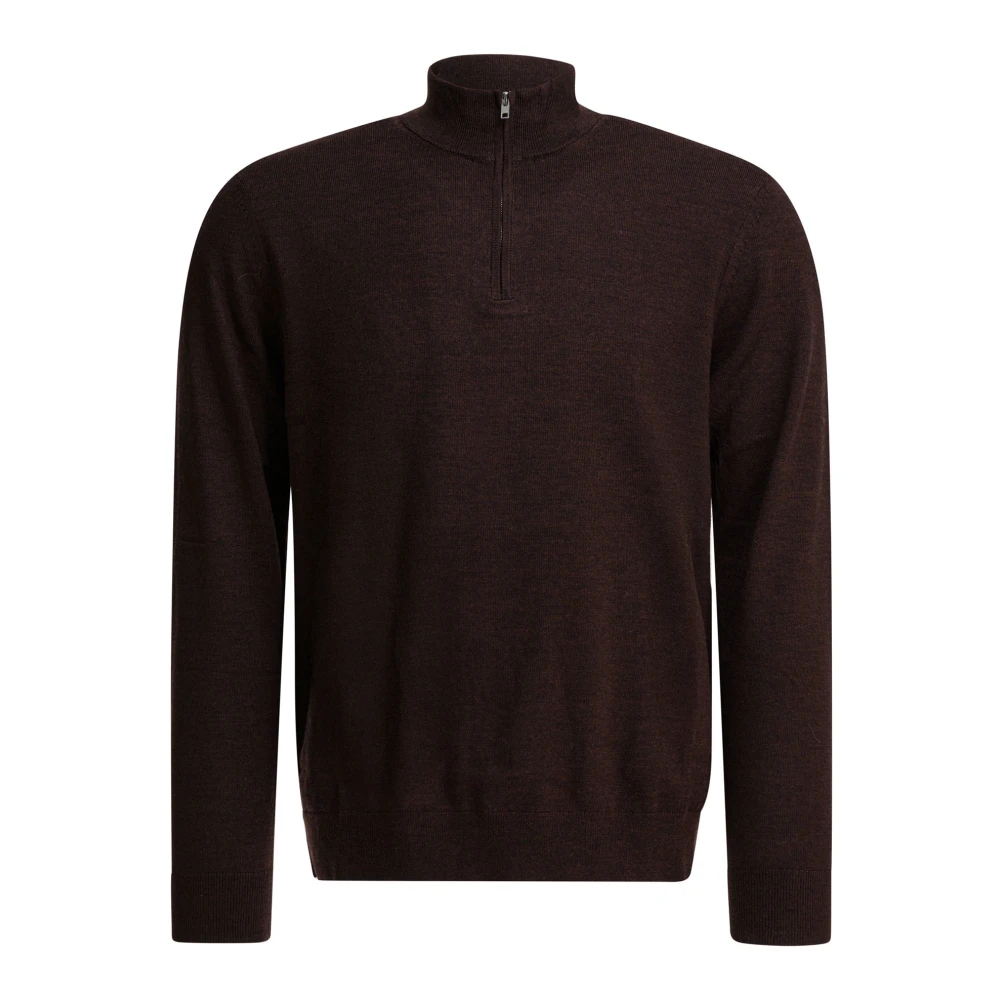 Nn07 Men's Brown Sergio Zip Merino Wool Polo