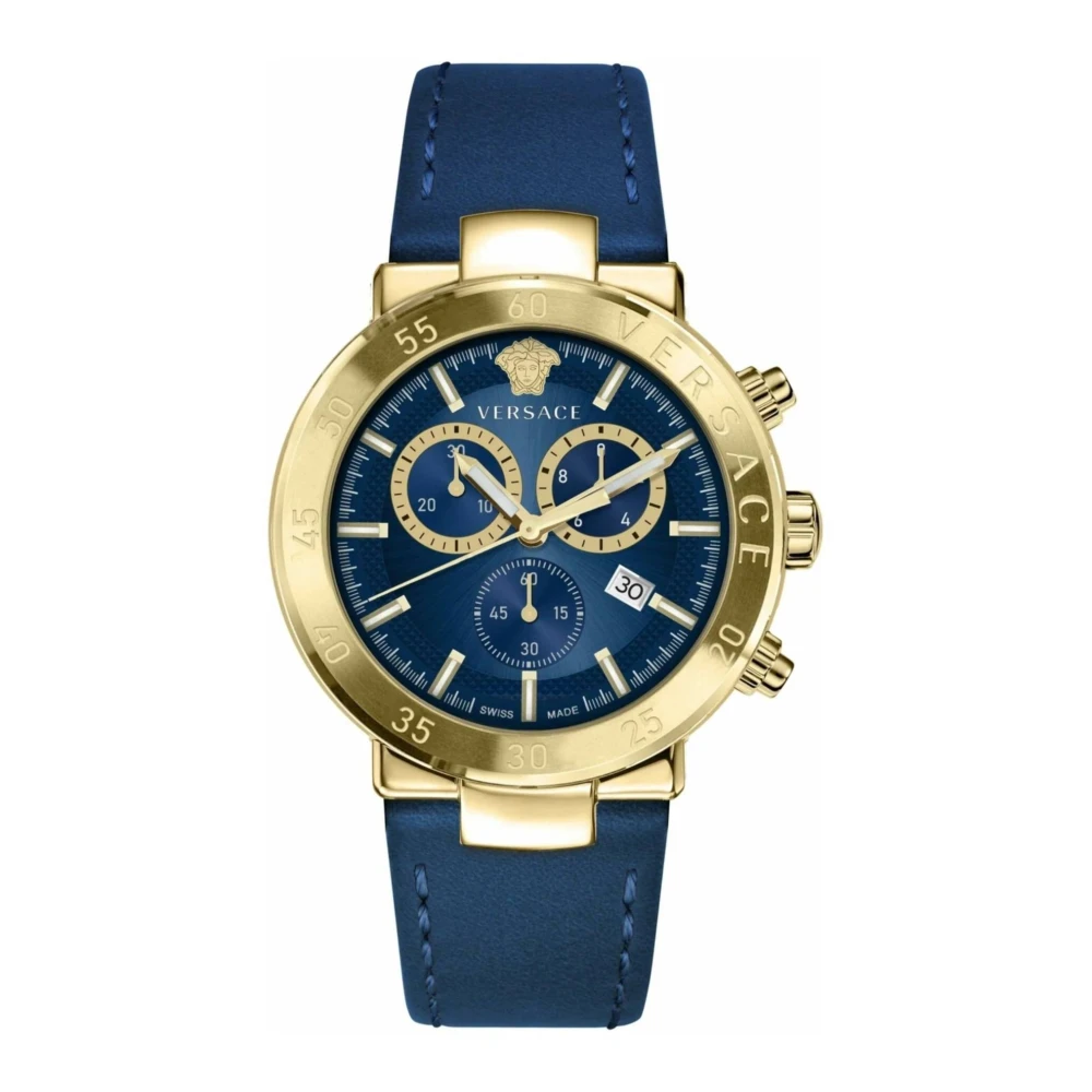 Versace Men's Blue Watches, One Size, Chronograph Urban Mystique Leather Watch
