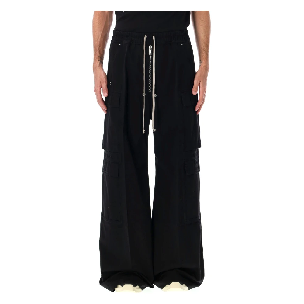 Rick Owens Black Wide Trousers, Male, Xs, Double Cargo Jumbo Belas Trousers
