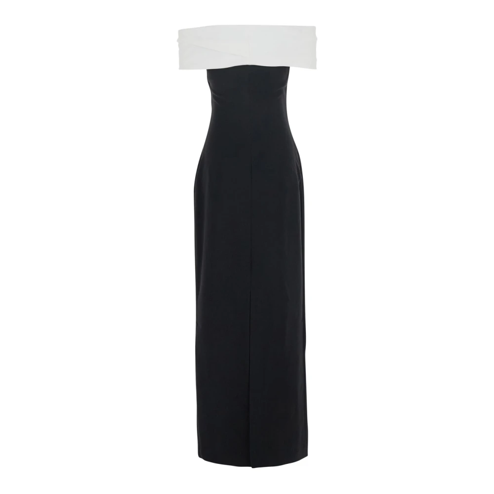 Solace London Zwarte Off-Shoulder Lange Jurk met Gedrapeerd Detail Black Dames