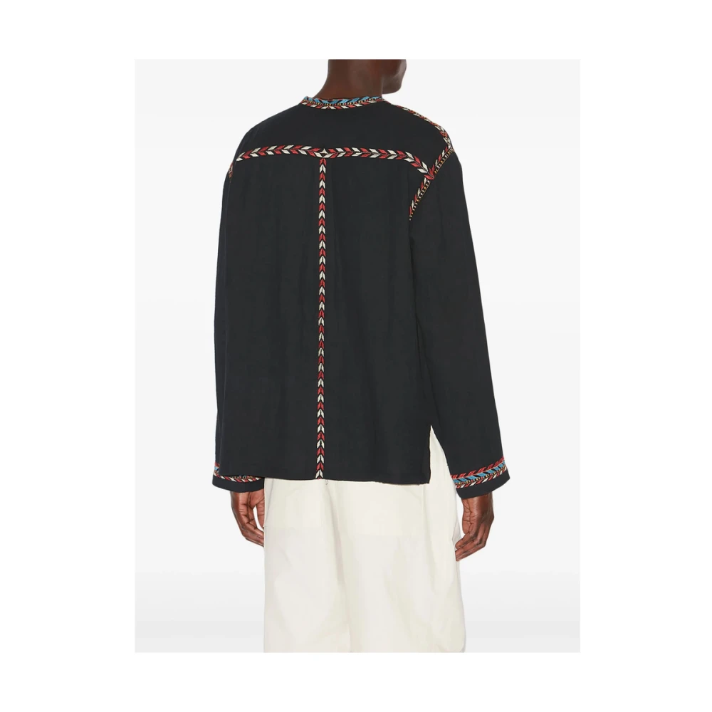 Isabel marant Geborduurd Katoenen Shirt Ronde Hals Lange Mouwen Black Heren