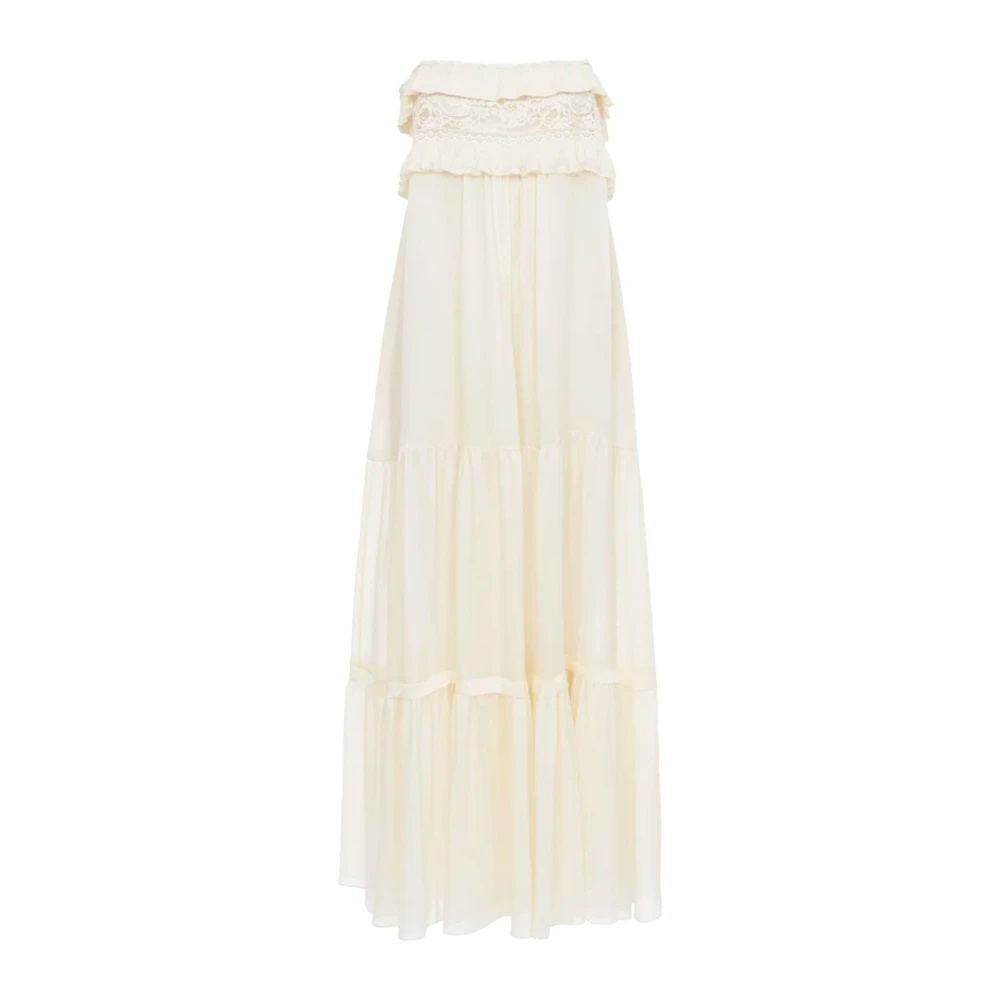 Chloé Witte Kant Gerimpelde Spaghettiband Jurk White Dames