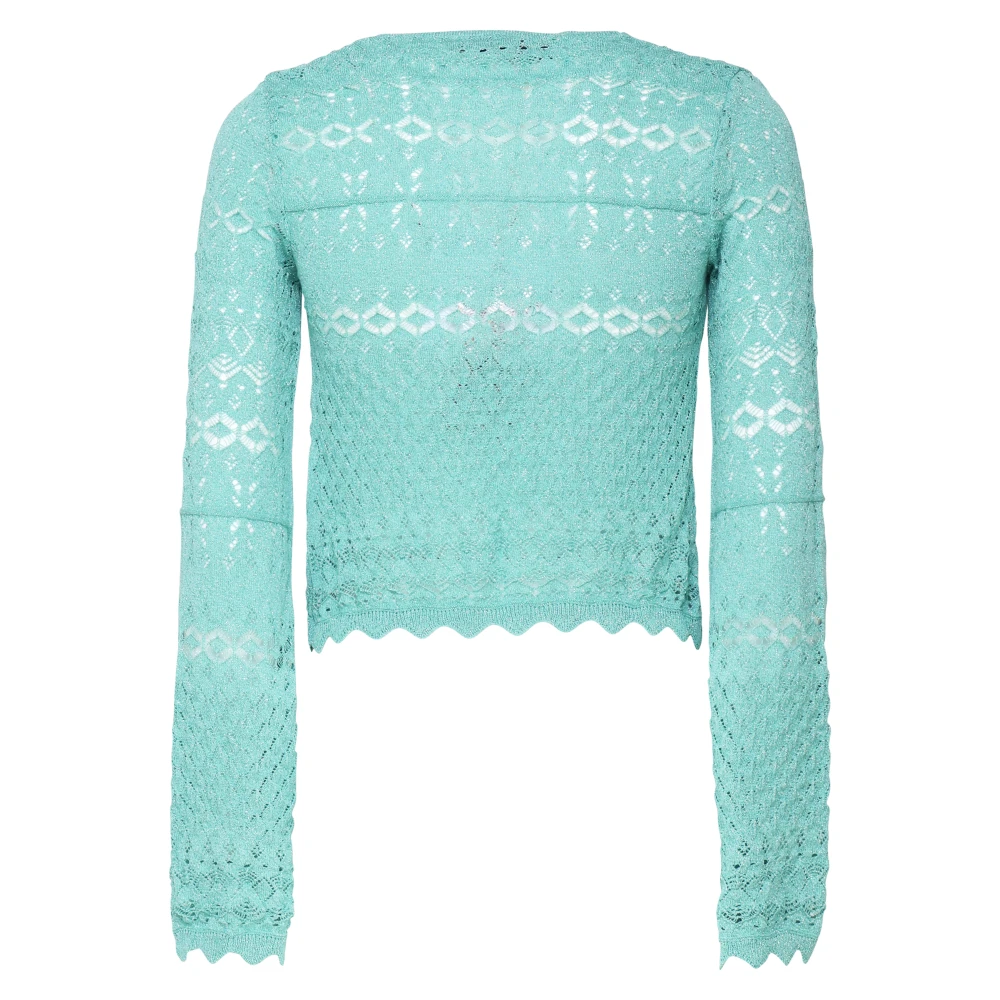 Akep Gehaakte Kant V-hals Aqua Trui Blue Dames