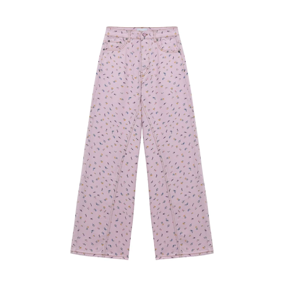 Ganni Florale Jozey Print Hoge Taille Jeans Pink Dames