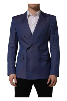 Dolce & Gabbana Blå Ull Dubbelknäppt Herr Blazer Jacka