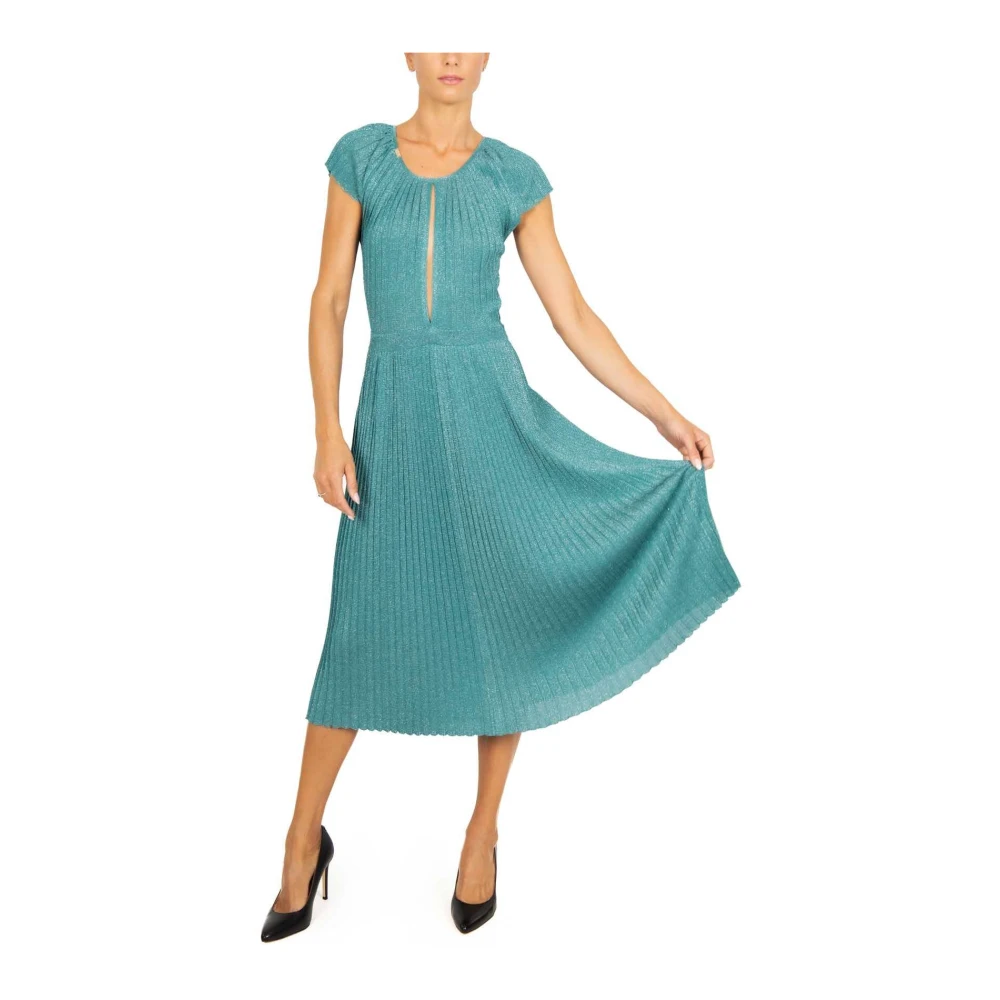 Elisabetta Franchi Groene Lurex Jersey Midi Jurk Green Dames