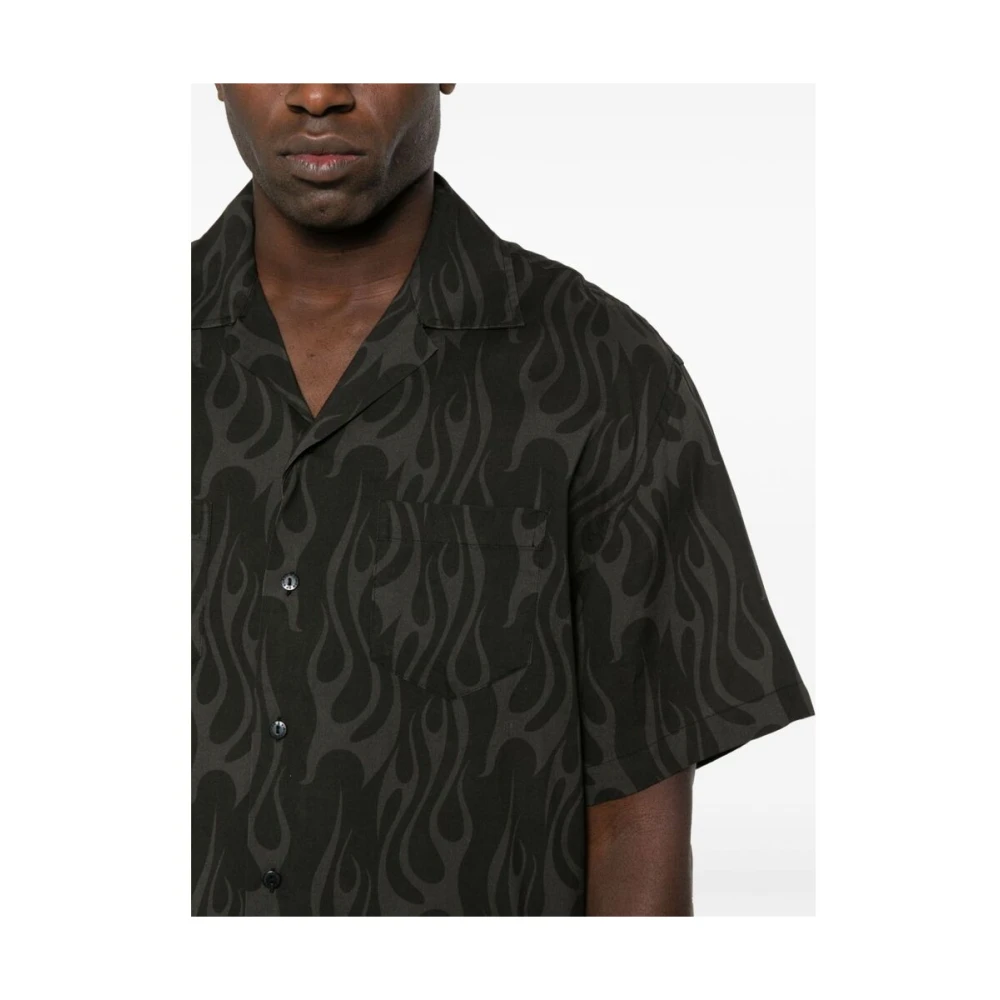Vision OF Super Vlamprint Cubaanse Kraag Shirt Black Heren