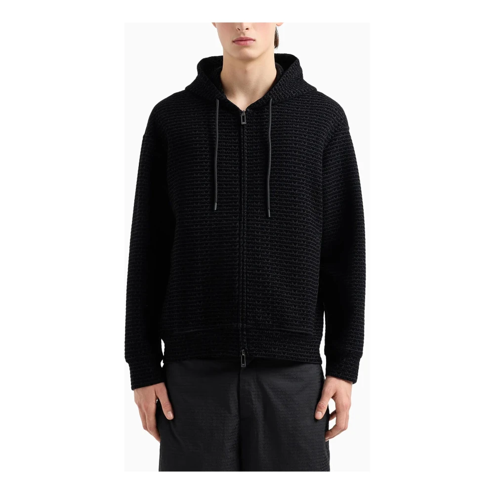 Emporio Armani Zwarte Sweaters met Capuchon en Rits Black Heren