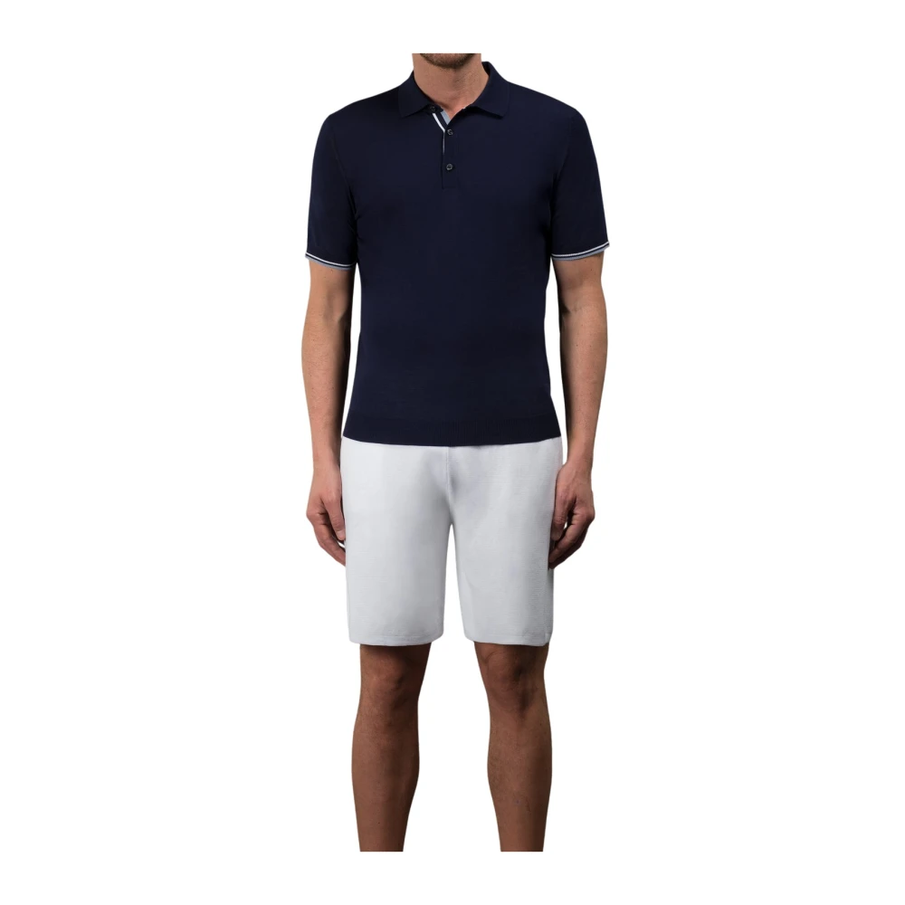 Moorer Men's Blue Round-Neck Knitwear, M, Two-Tone Striped Polo Shirt