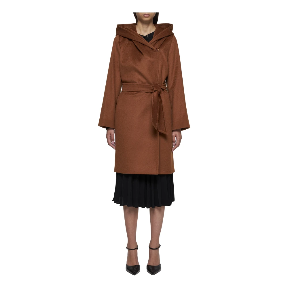 Max Mara Studio Bruin Leren Jas met Capuchon Brown Dames
