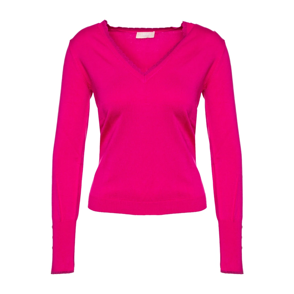 Liu Jo Fuchsia V-hals Lurex Inzet Trui Pink Dames