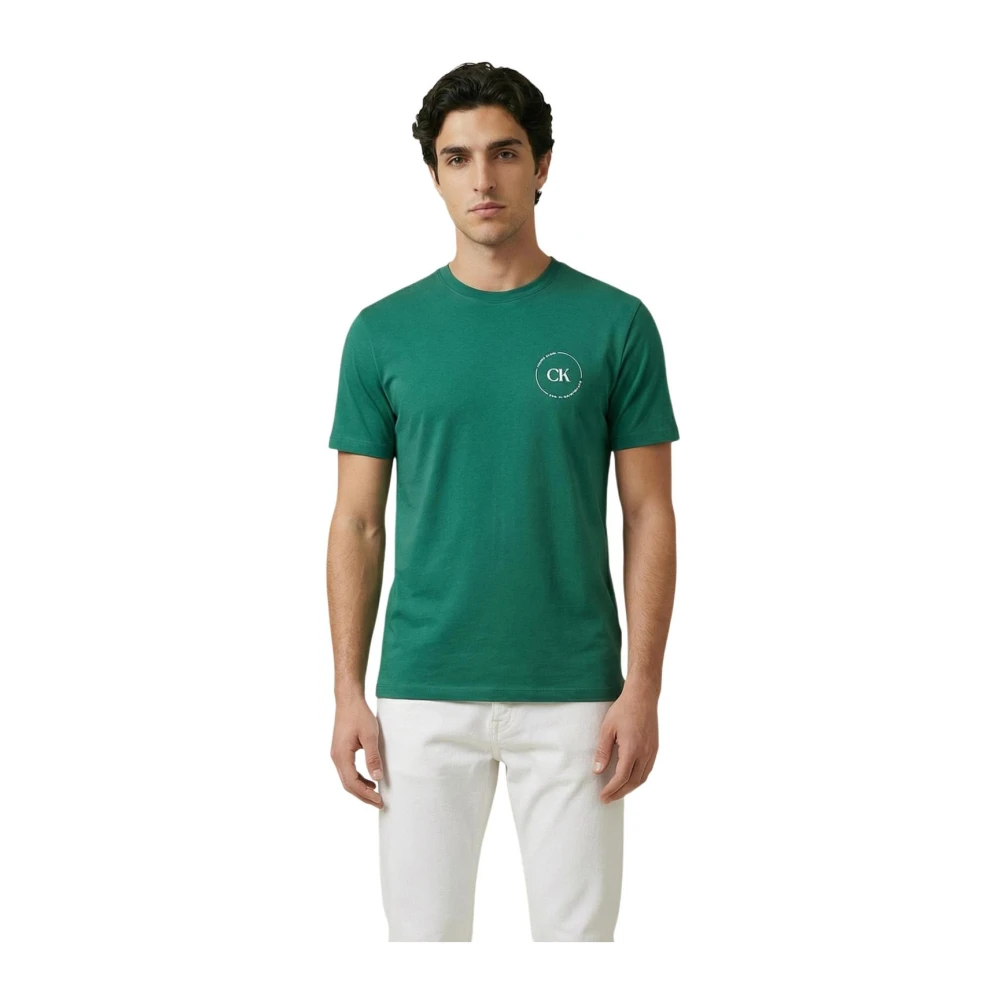 Calvin Klein Jeans Men's Green Short-Sleeve Round Neck Cotton T-Shirt - T-Shirts - S- Tops