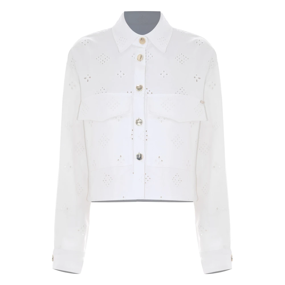 Kocca Witte denim-stijl kort jasje met geperforeerd patroon White Dames