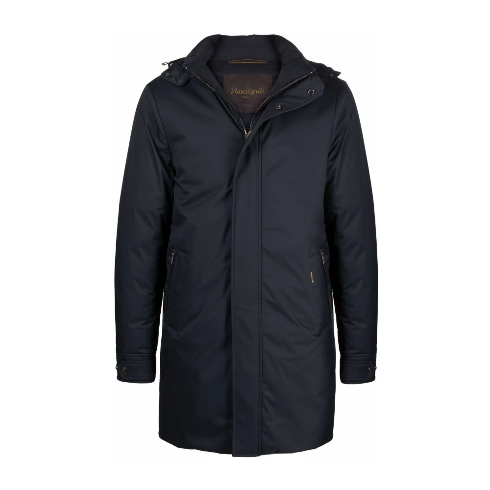 Moorer Men's Blue Navy Down Feather Hooded Coat - Parkas - 2XL - Coats