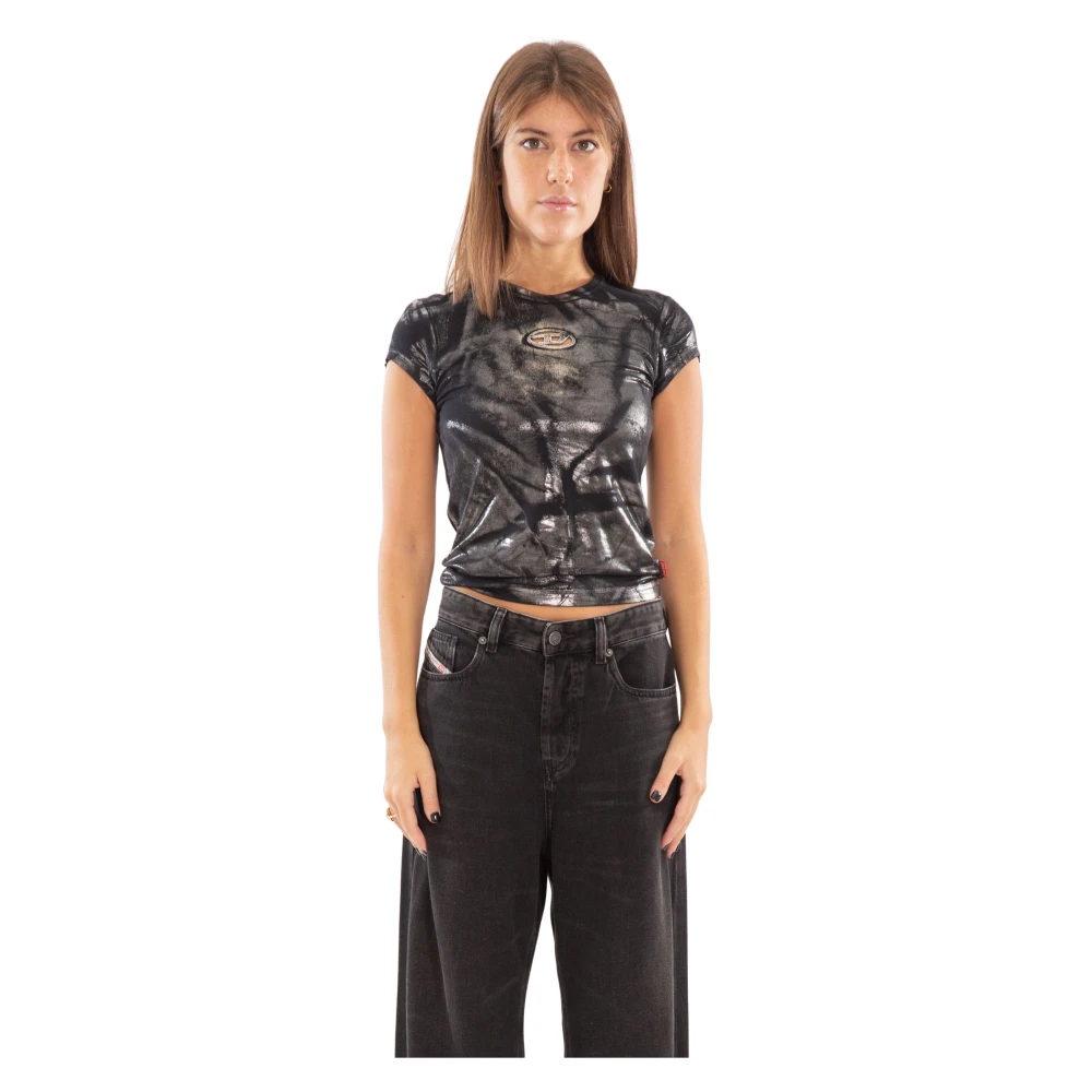 Diesel Oval D Laminated Tee Black Dames