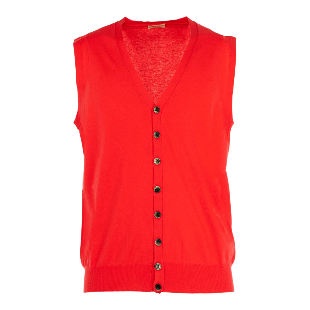 Cashmere Company Heren Koraalrode Zijden Katoenen Gilet Red Heren