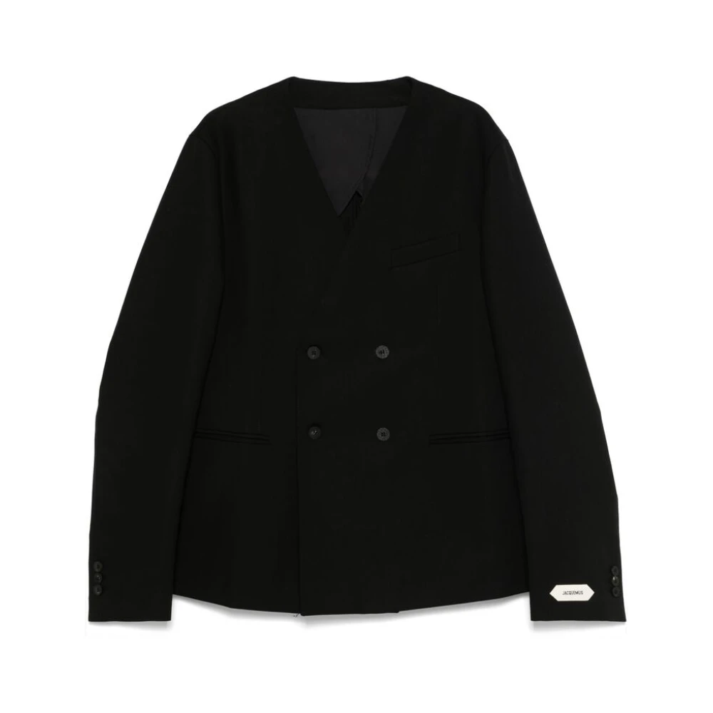 Jacquemus Zwarte double-breasted jas met zakken Black Heren