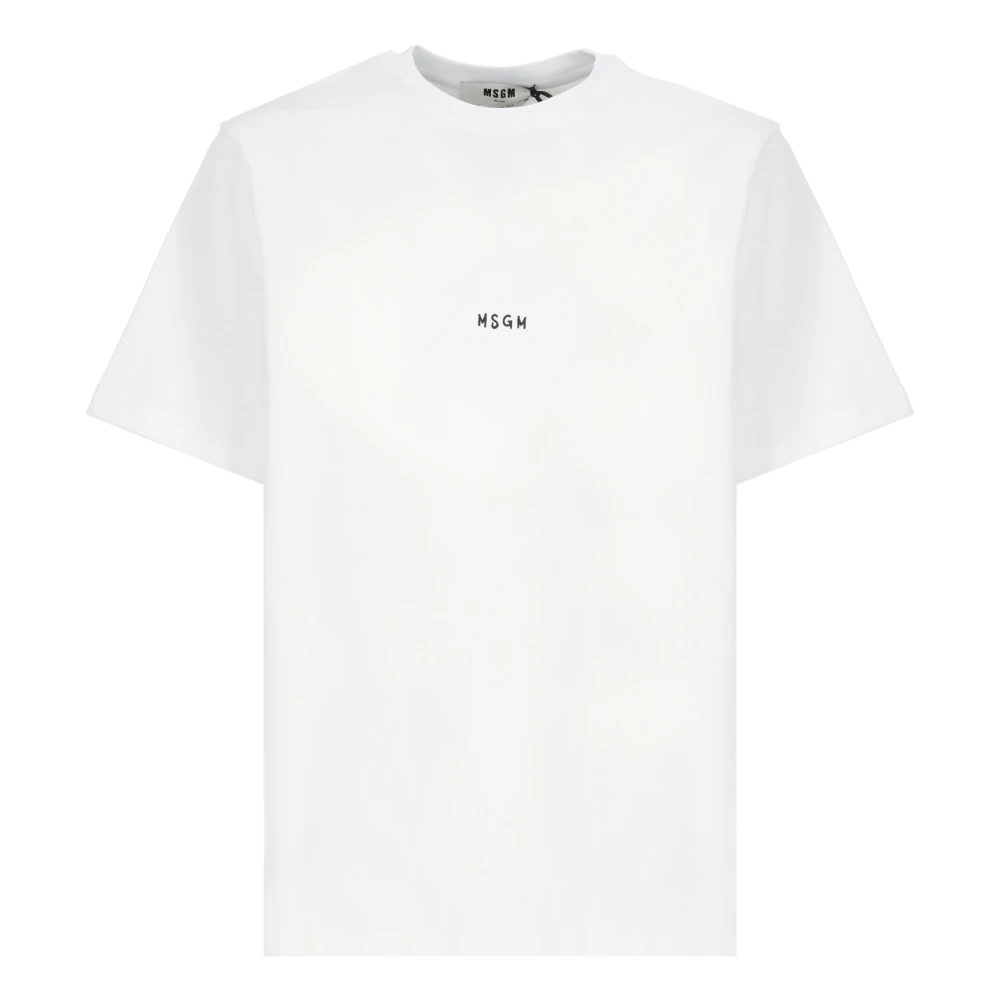 Msgm Wit Katoenen T-shirt Ronde Hals Logo White Heren