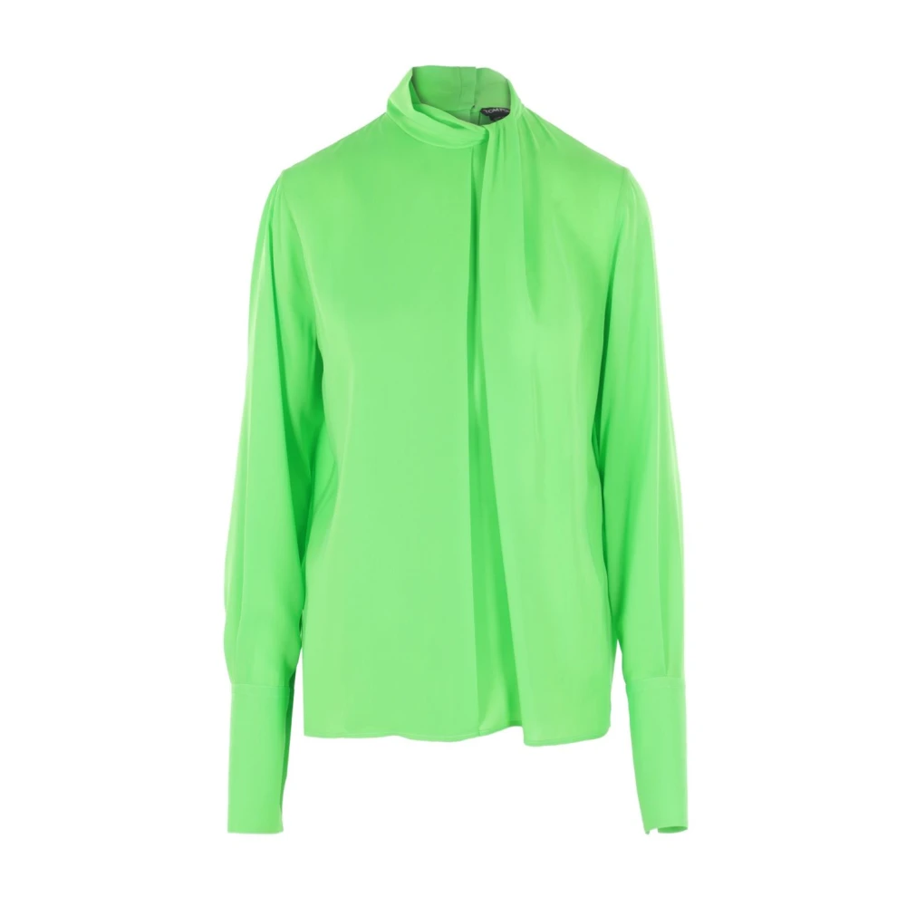 Tom Ford Women's Green Washed Silk Georgette Long Sleeve Blouse