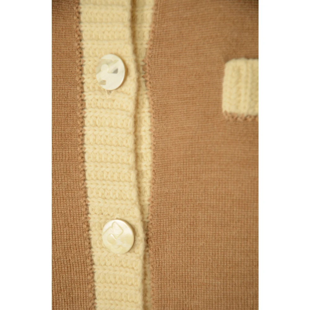 TORY BURCH Chunky Wool Trim Cardigan Sweaters Brown Dames