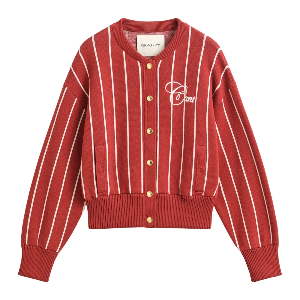 Gant Varsity Knitted Jacket - Female - Cardigans - Red - L - Knitwear