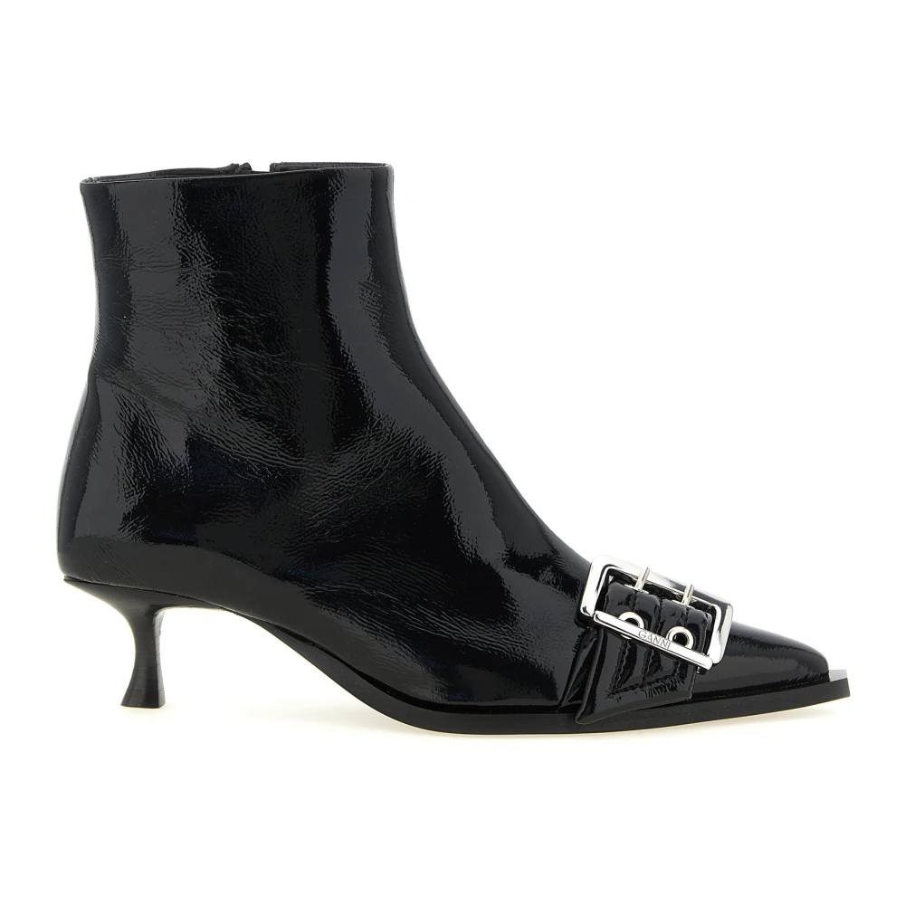 Ganni , Heeled Boots, Female, Black, 4 Uk, Buckle Ankle Boot