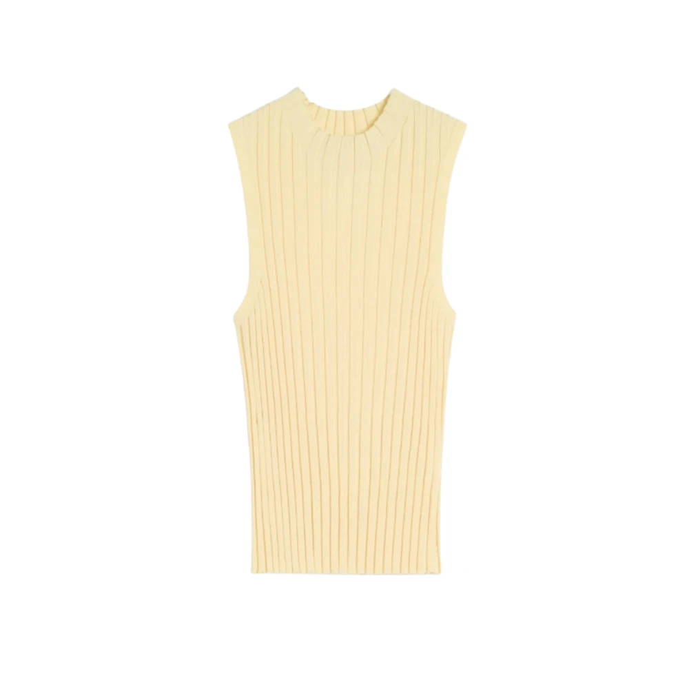 Weekend Max Mara Women's Yellow Round-Neck Knitwear, L, Wkdbautta Knit Top