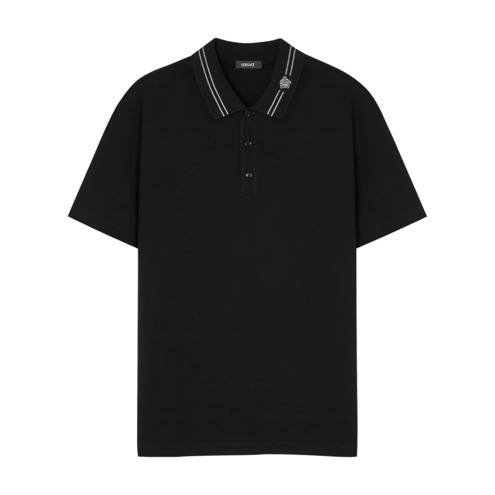 Versace Men's Black Polo Shirts, M, T-Shirt For Stylish